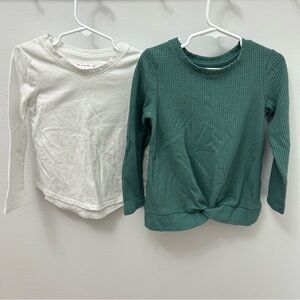 Cat & Jack Long Sleeve Tees - White and Green - 4T